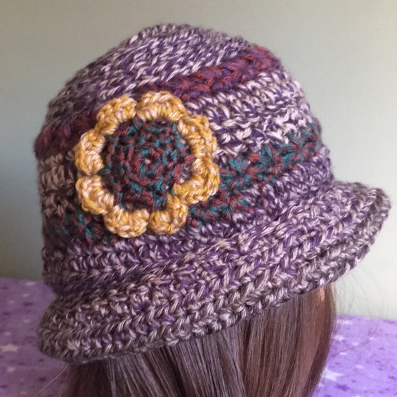 crochet hats Accessories - Crochet flower hat acrylic wool tweed yarn medium soft new
